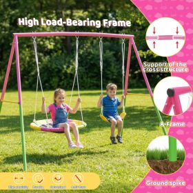 1 Set  Swing Set For Christmas Gift Backyard, 330lbs Swing Set With Heavy-Duty A-Frame Metal Outdoor Swing Stand, 1 Saucer Swing Seat & 1 Belt Sw (Option: Pink Steel Swing)