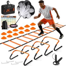 Agility Ladder, Soccer Football Training Equipment Agility Speed Training 20ft Ladder,4 Adjustable Hurdles, Parachute, Cones Rope (Option: Orange)