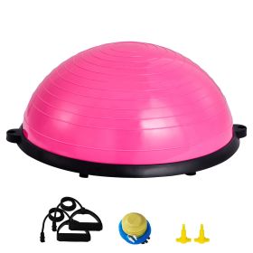Half Exercise Ball Trainer, 23 inch Balance Ball Trainer, 660lbs Capacity Stability Ball, Yoga Ball with Resistance Bands & Foot Pump (Color: Pink, Top Non-Slip Texture: Wavy Pattern)